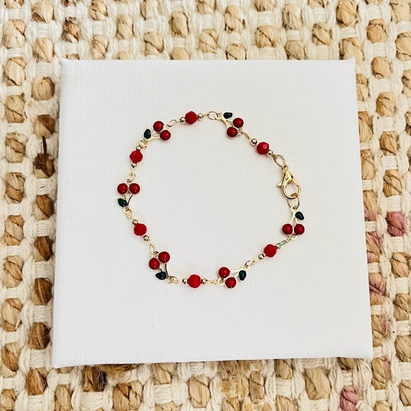 Anthropologie Red and Gold cherry fruit Bracelet - Picture 1 of 6